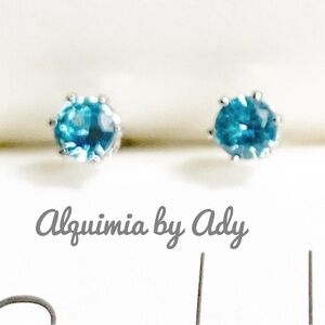 Topaz Blue Cubic zirconia solitaire mini dots 3mm stud earrings minimalist lux